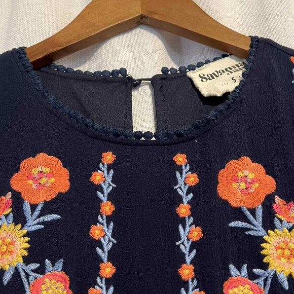 Savanna Jane Puff Sleeve Dress Pink Blue Embroidery Size S - Picture 8 of 11